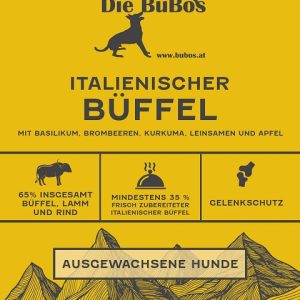 Italienischer Büffel mit Basilikum, Brombeeren, Kurkuma, Leinsamen und Apfel
