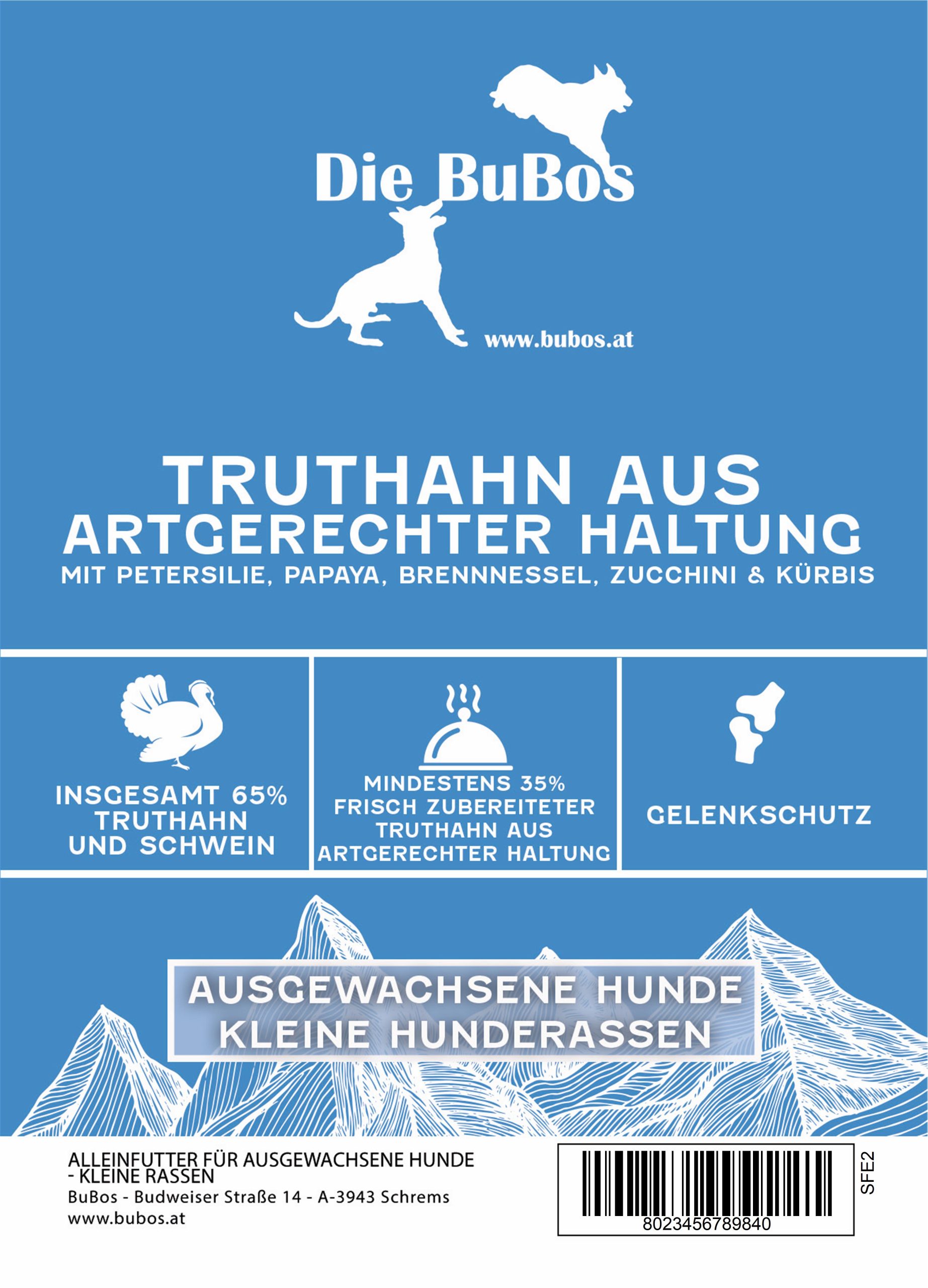 Truthahn aus Freilandhaltung mit Petersilie, Papaya, Brennnessel, Zucchini & Kürbis - kleine Hunderassen