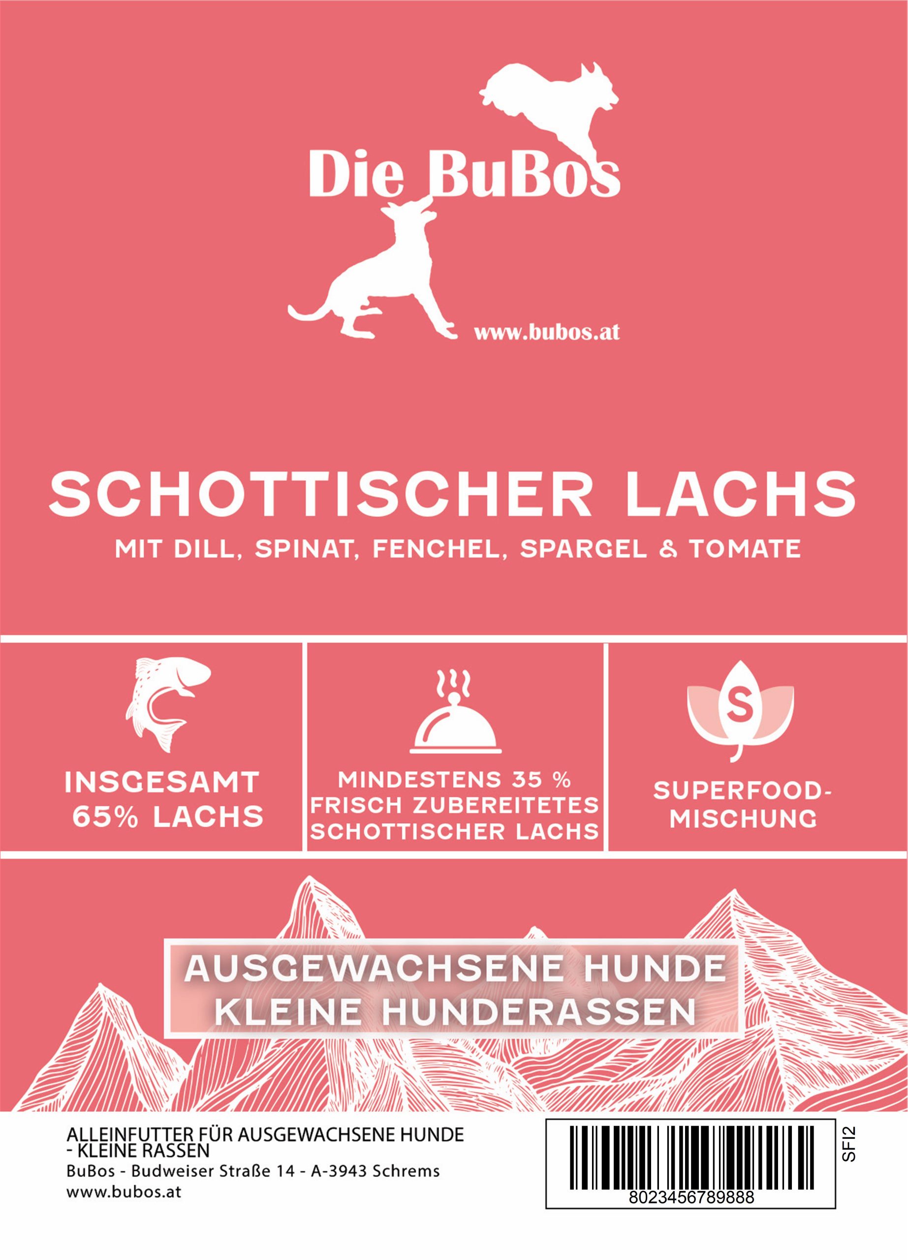 Schottischer Lachs mit Dill, Spinat, Fenchel, Spargel & Tomate - kleine Hunderassen